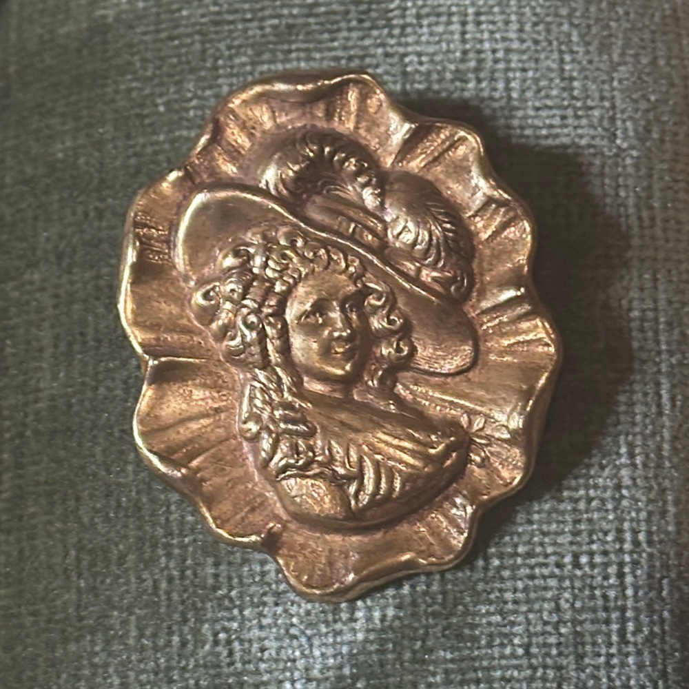 Vintage Repousse Brass Brooch featuring Victorian Lady Design